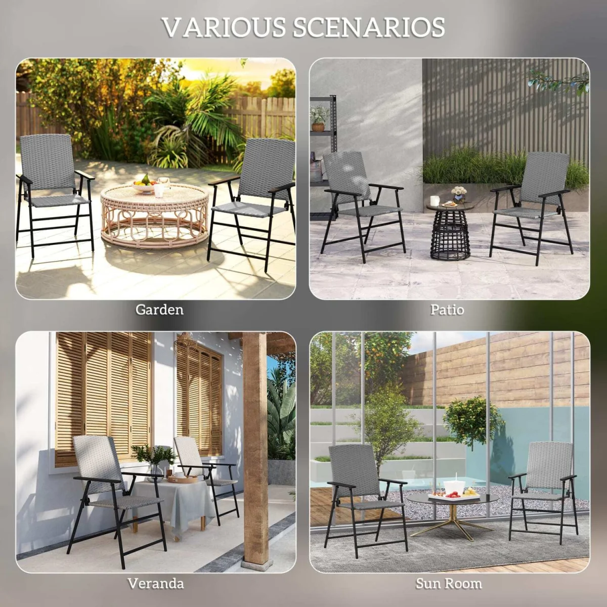 Yoriha Grey Rattan Folding Garden Chairs Set of 2 – image 8