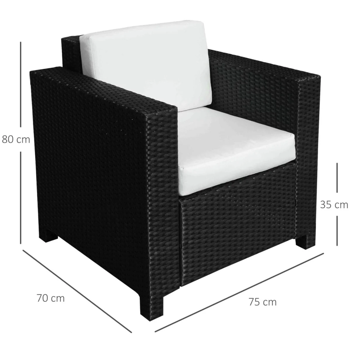 Raco Black Rattan Single Outdoor Armchair with Thick Cushioned Seat and Armrests – image 4