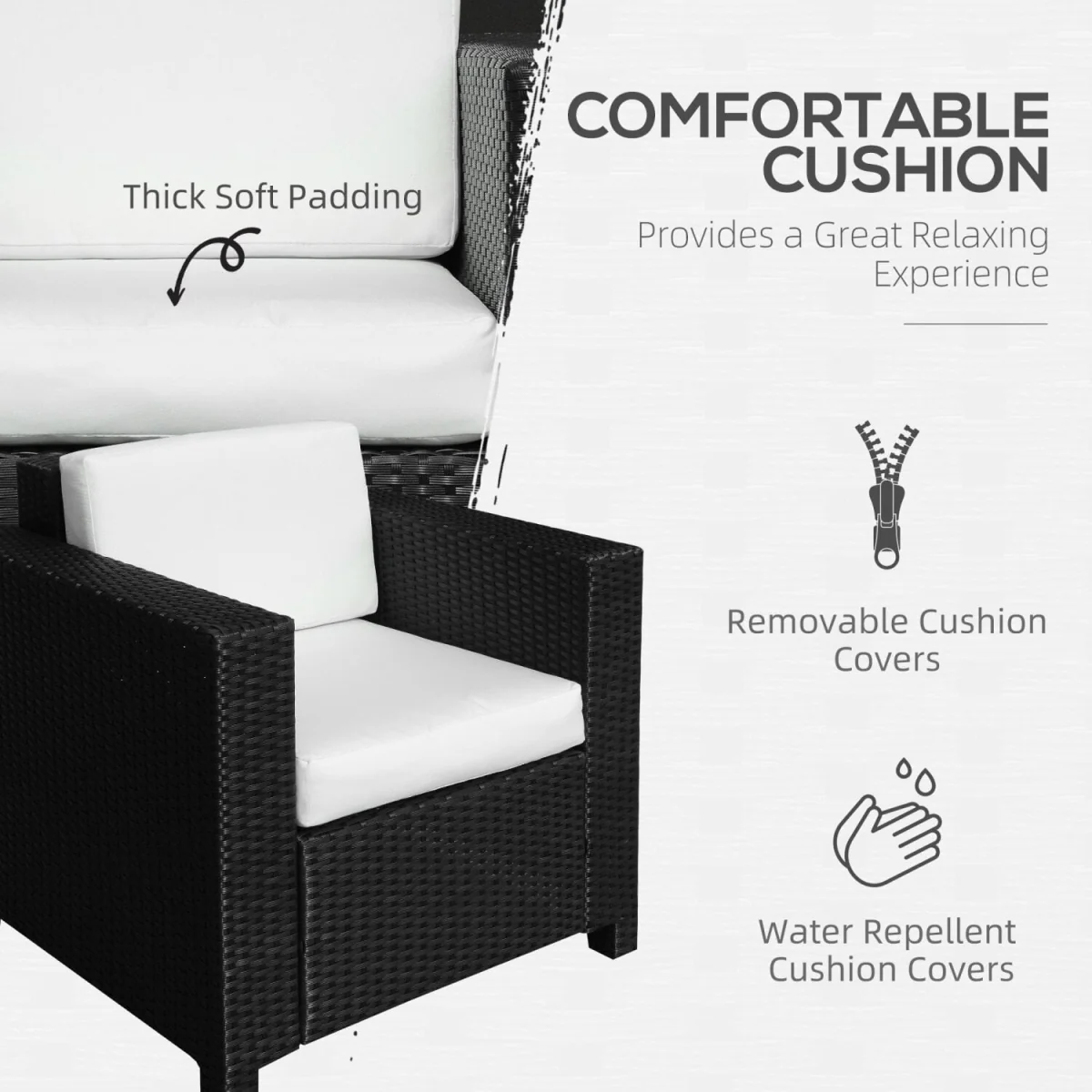 Raco Black Rattan Single Outdoor Armchair with Thick Cushioned Seat and Armrests – image 6