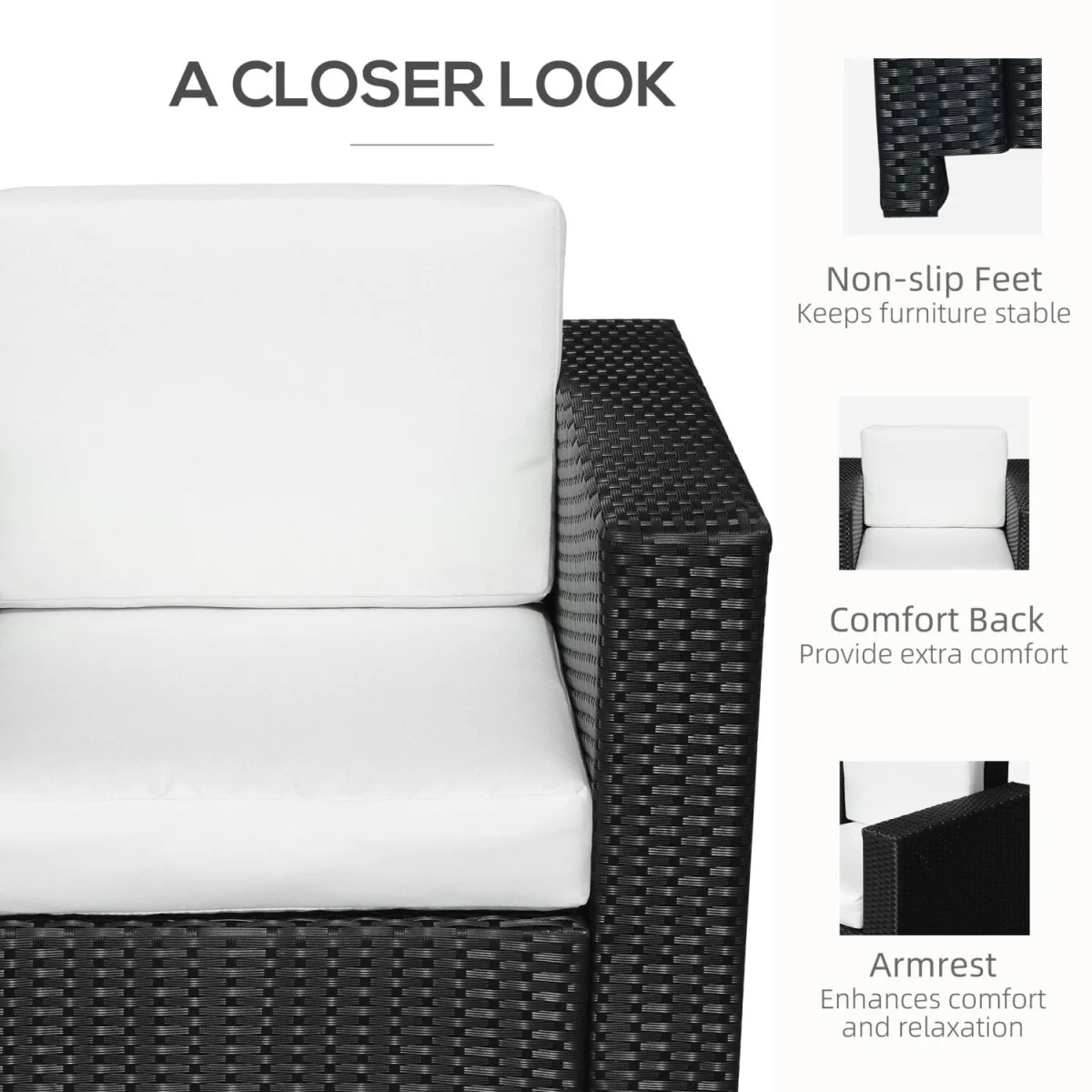 Raco Black Rattan Single Outdoor Armchair with Thick Cushioned Seat and Armrests – image 7