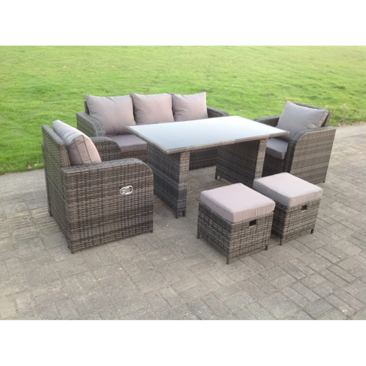 PE Rattan Garden Furniture Set Adjustable Chair - Dark Grey Mixed – image 3