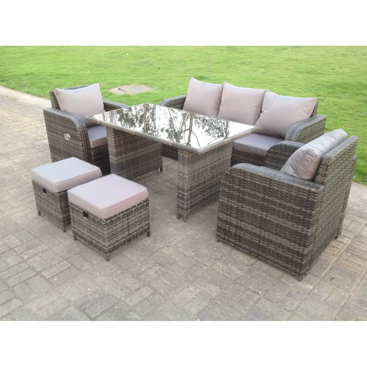 PE Rattan Garden Furniture Set Adjustable Chair - Dark Grey Mixed – image 4
