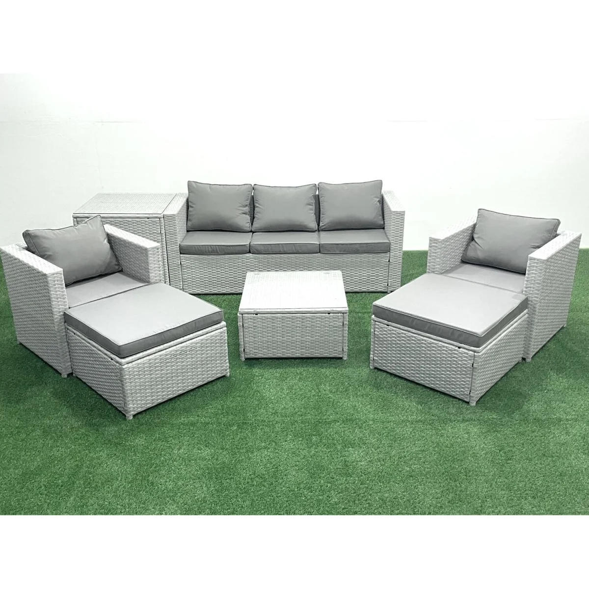 Fimous Light Grey 7-Seater Rattan Garden Set 3-Seater Sofa & 2 Chairs - Light Grey Mixed – image 3