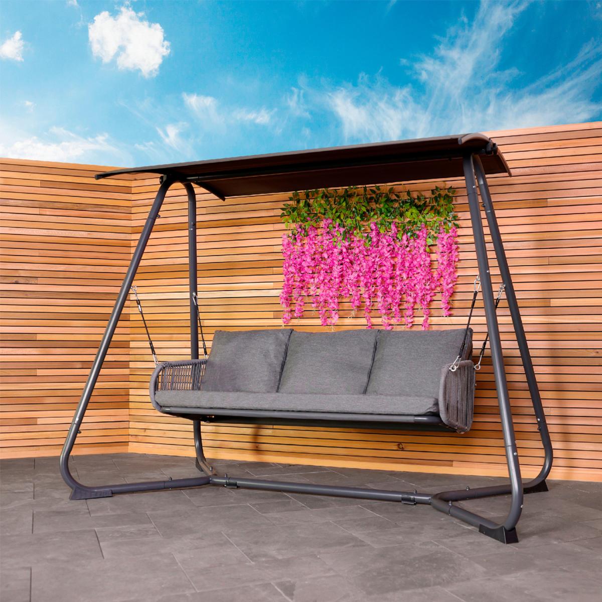 3 Seater Rope Garden Swing - Grey