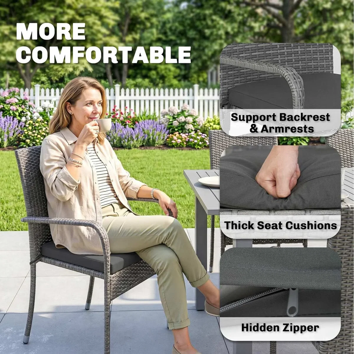 Outsunny 7 Piece Rattan Garden Furniture Set with Stackable Chairs - Light Grey – image 2