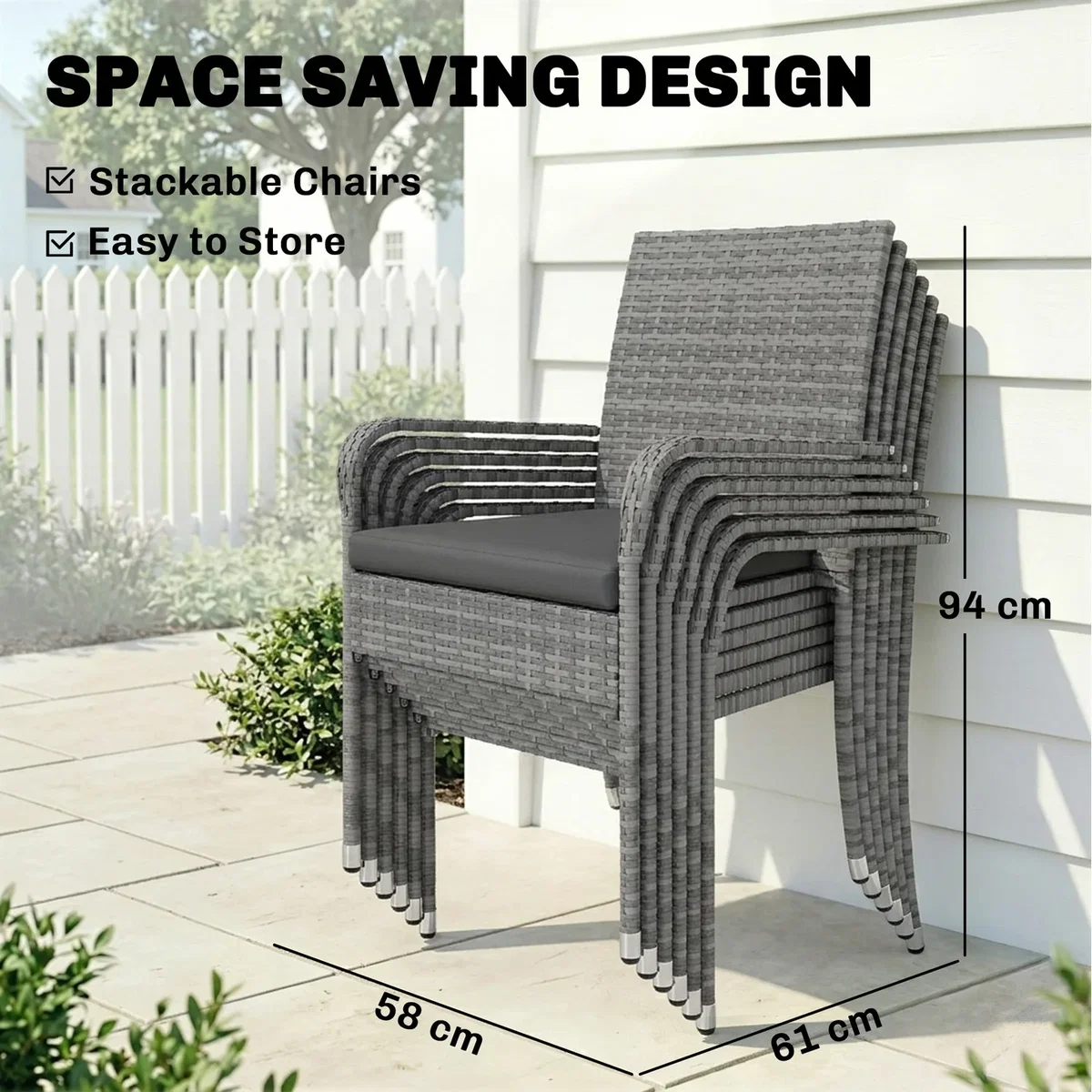 Outsunny 7 Piece Rattan Garden Furniture Set with Stackable Chairs - Light Grey – image 3