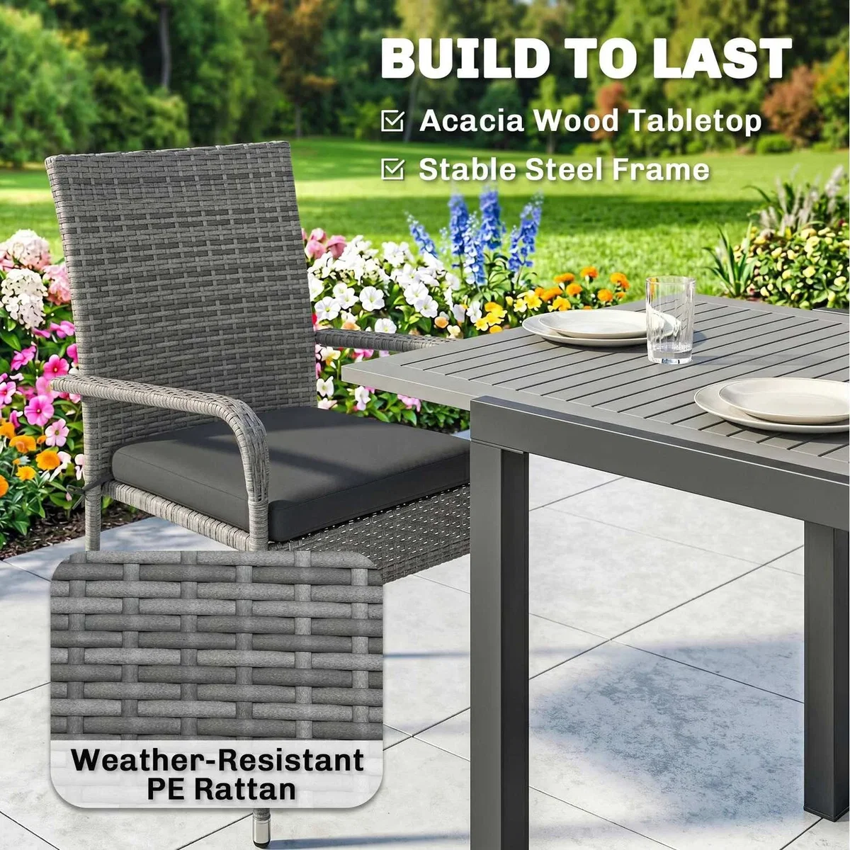 Outsunny 7 Piece Rattan Garden Furniture Set with Stackable Chairs - Light Grey – image 4