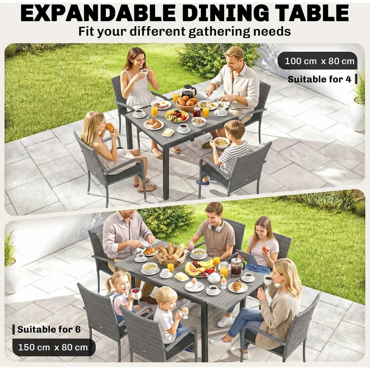 Outsunny 7 Piece Rattan Garden Furniture Set with Stackable Chairs - Light Grey – image 5