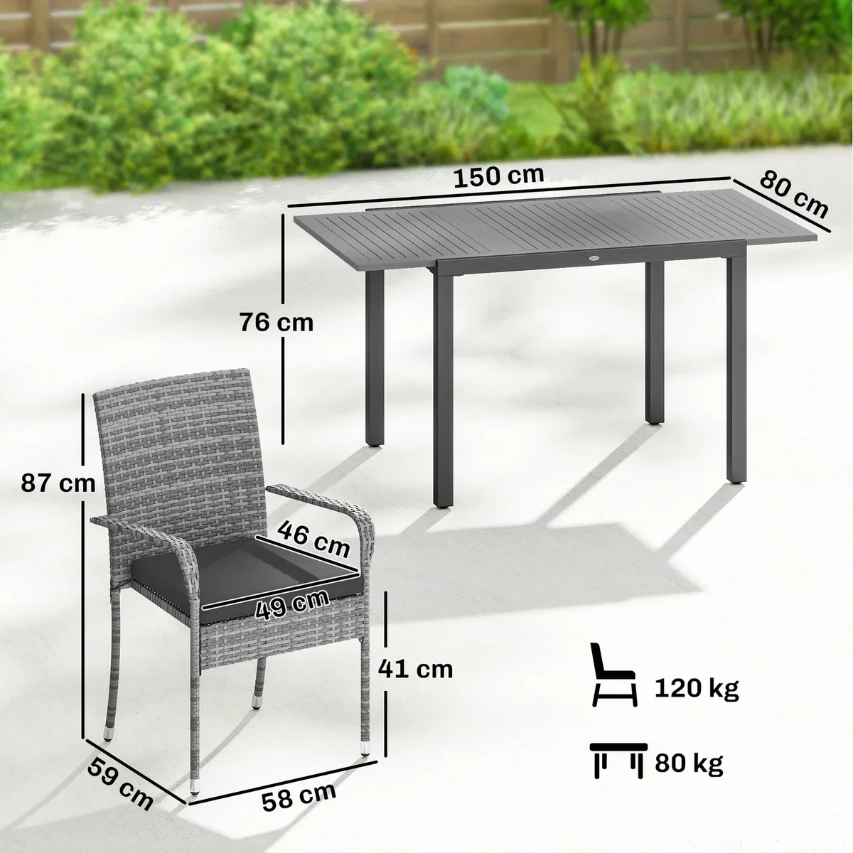 Outsunny 7 Piece Rattan Garden Furniture Set with Stackable Chairs - Light Grey – image 7