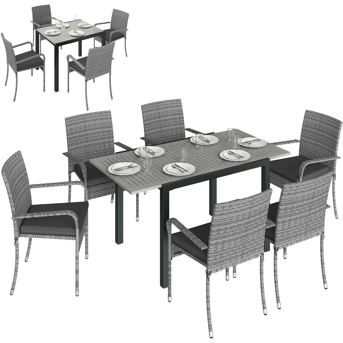 Outsunny 7 Piece Rattan Garden Furniture Set with Stackable Chairs - Light Grey – image 8