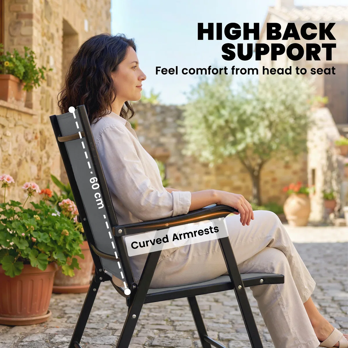 Outsunny Folding Garden Chairs Set of 2 with High Back, Armrests - Navy blue – image 12