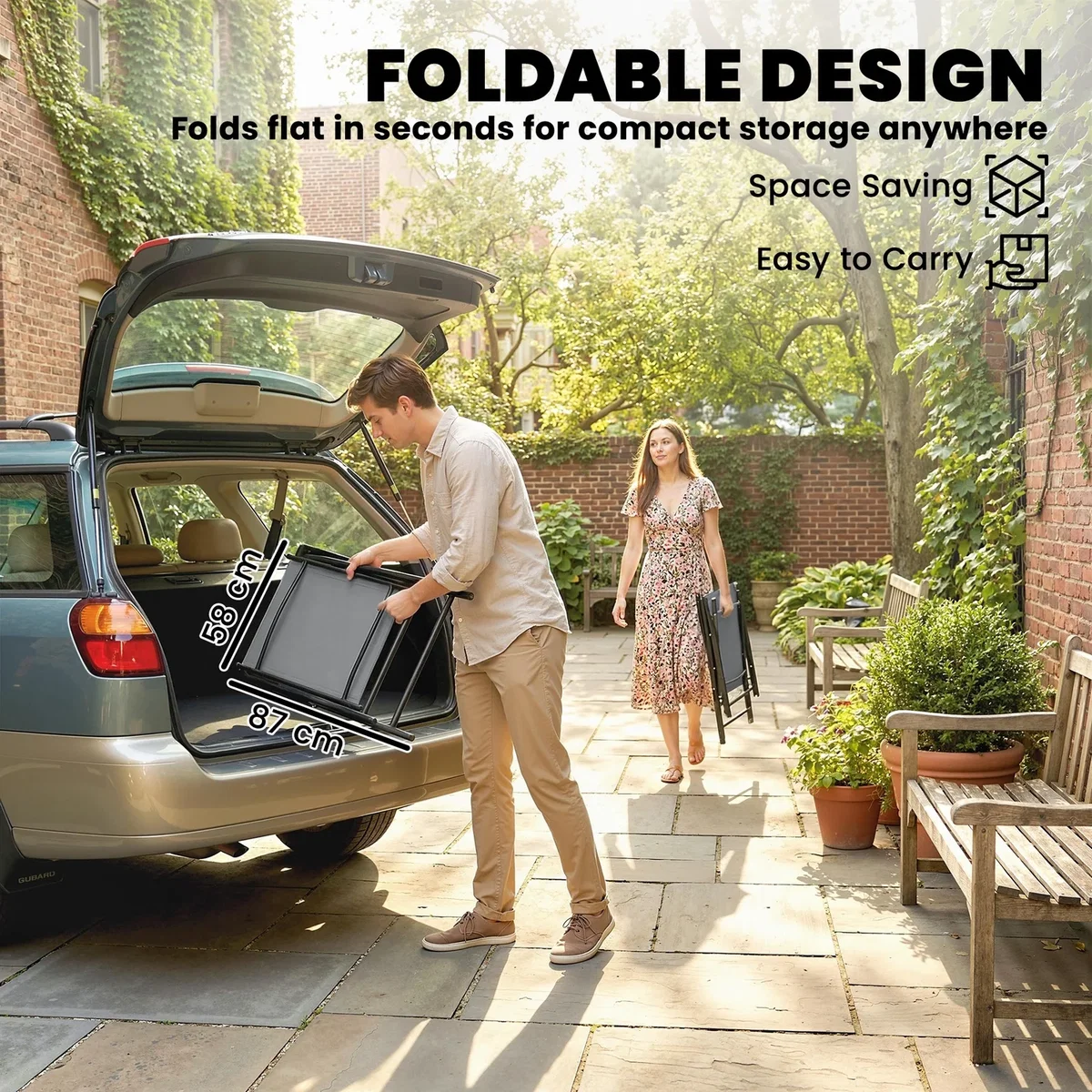 Outsunny Folding Garden Chairs Set of 2 with High Back, Armrests - Navy blue – image 13