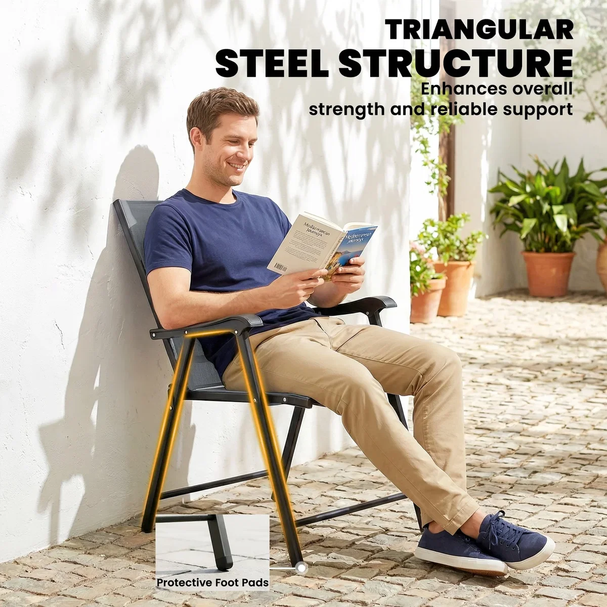 Outsunny Folding Garden Chairs Set of 2 with High Back, Armrests - Navy blue – image 16