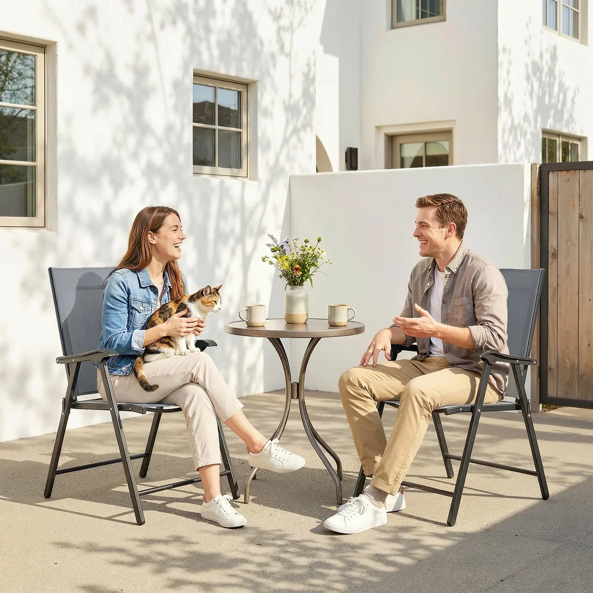 Outsunny Folding Garden Chairs Set of 2 with High Back, Armrests - Navy blue – image 18