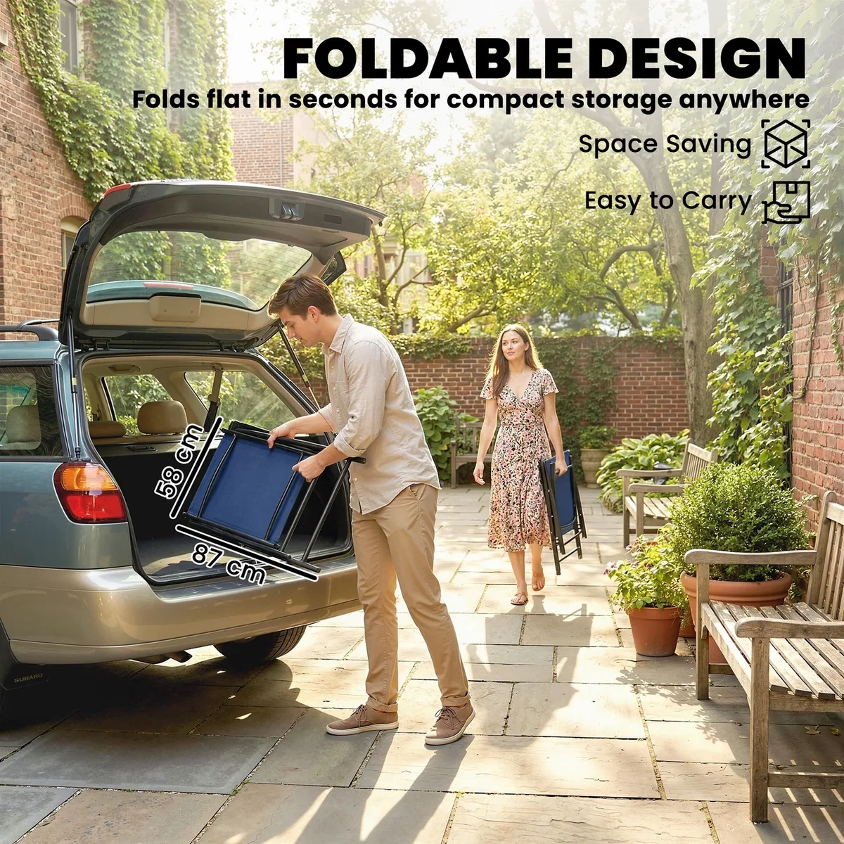 Outsunny Folding Garden Chairs Set of 2 with High Back, Armrests - Navy blue – image 5