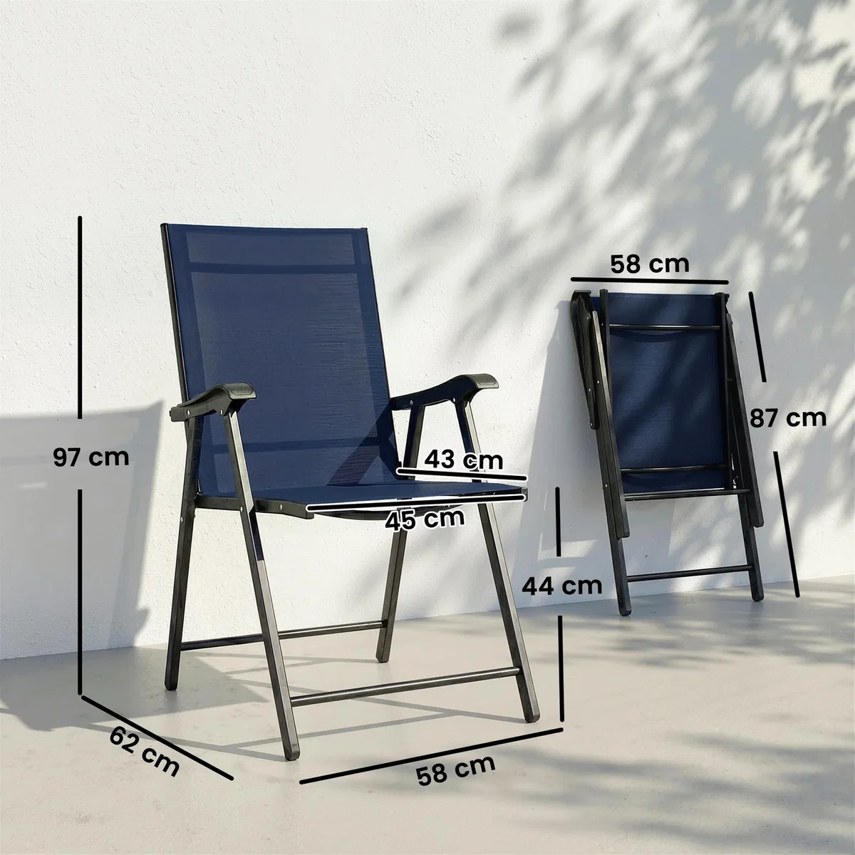Outsunny Folding Garden Chairs Set of 2 with High Back, Armrests - Navy blue – image 6