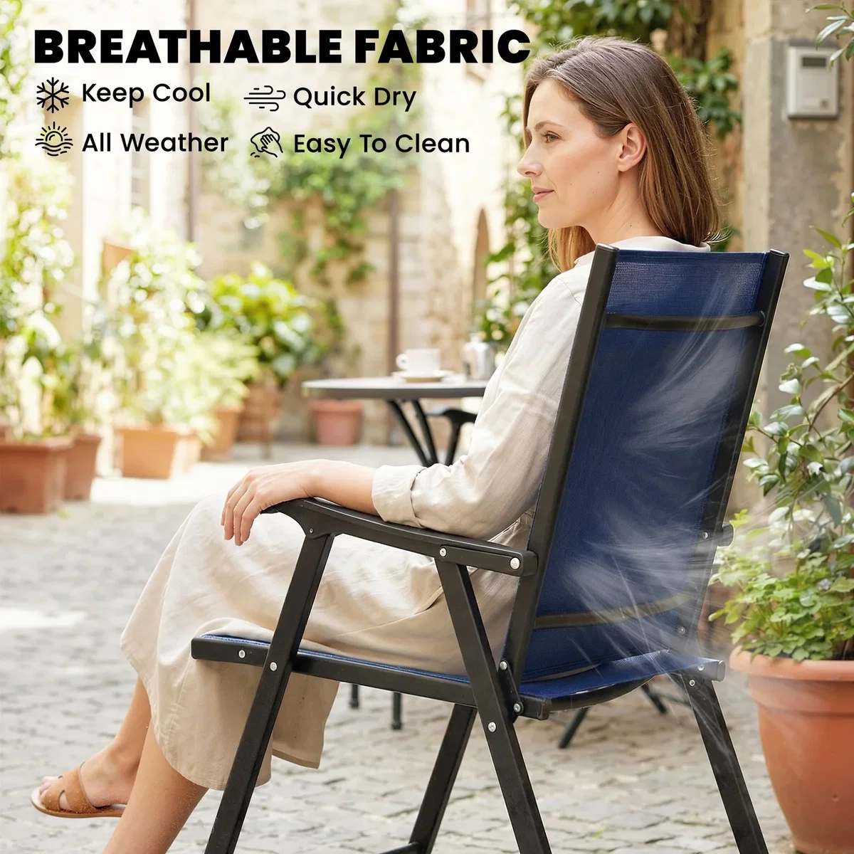 Outsunny Folding Garden Chairs Set of 2 with High Back, Armrests - Navy blue – image 7