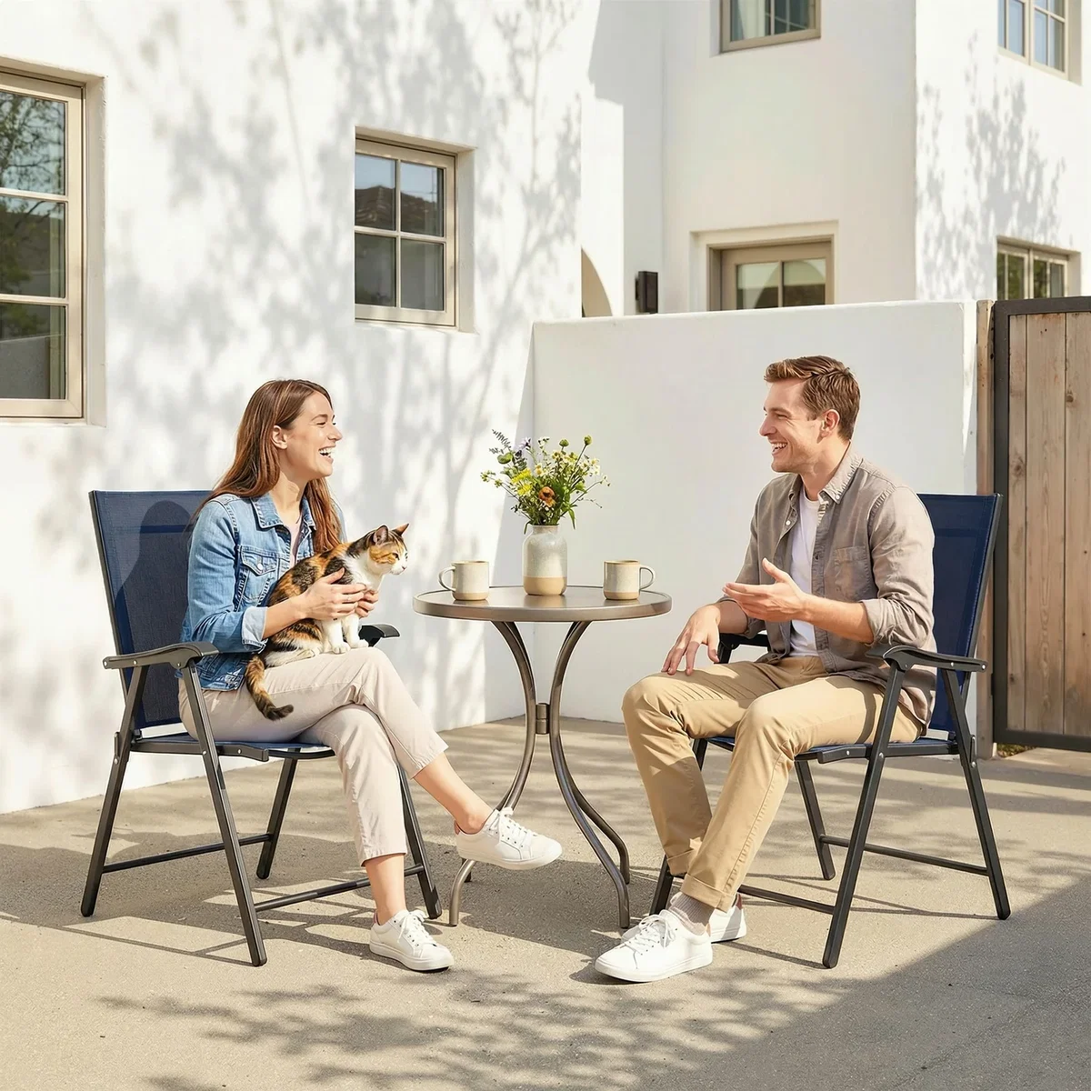 Outsunny Folding Garden Chairs Set of 2 with High Back, Armrests - Navy blue – image 1