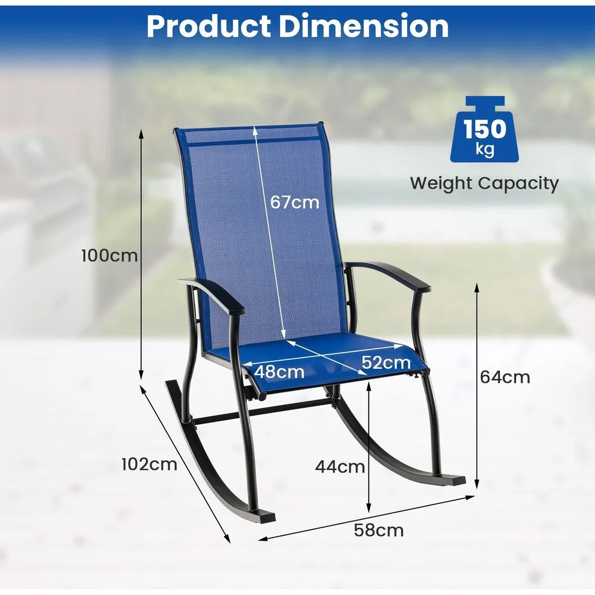 Costway Set of 2 Outdoor Rocking Armchairs - Navy & Black – image 2