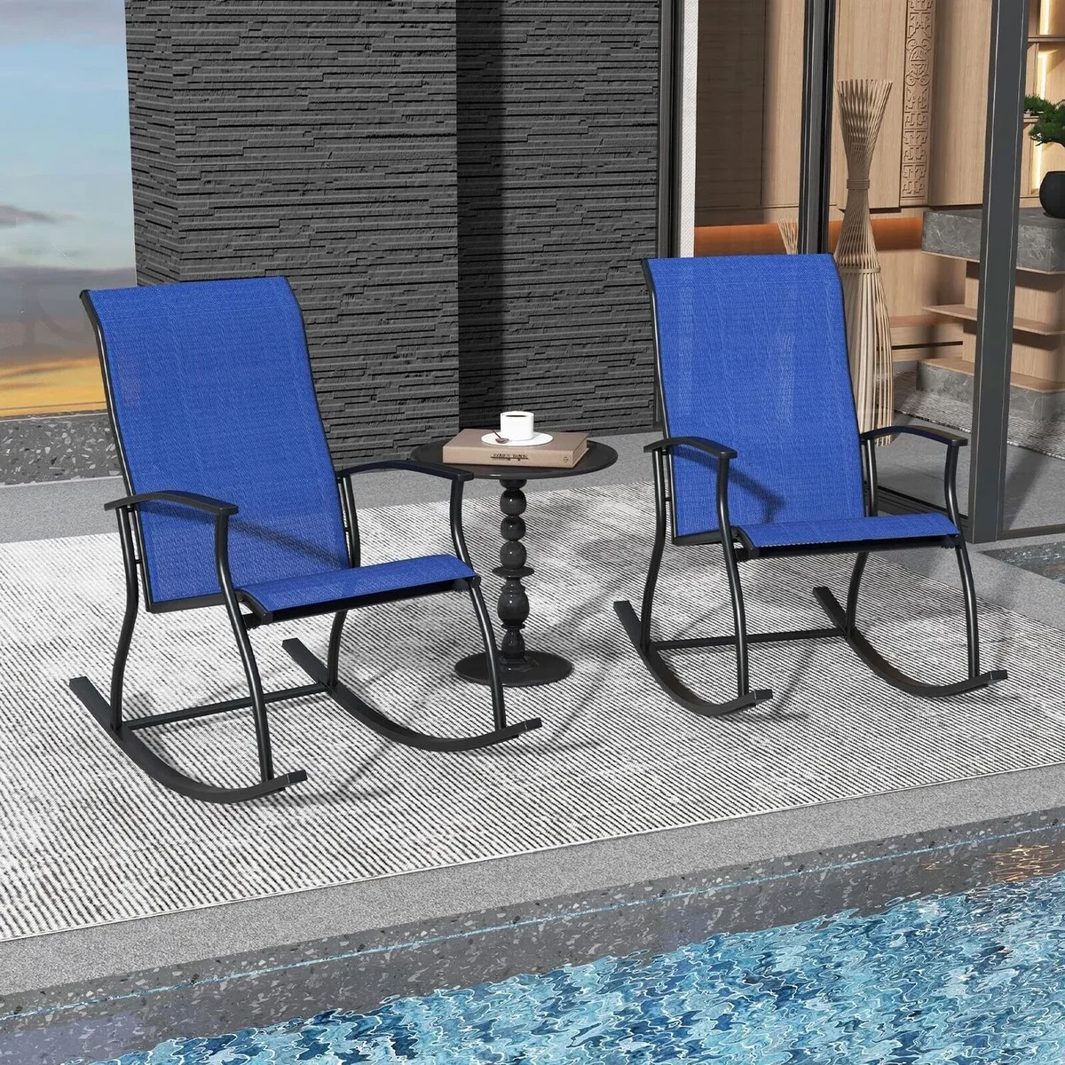 Costway Set of 2 Outdoor Rocking Armchairs - Navy & Black – image 3