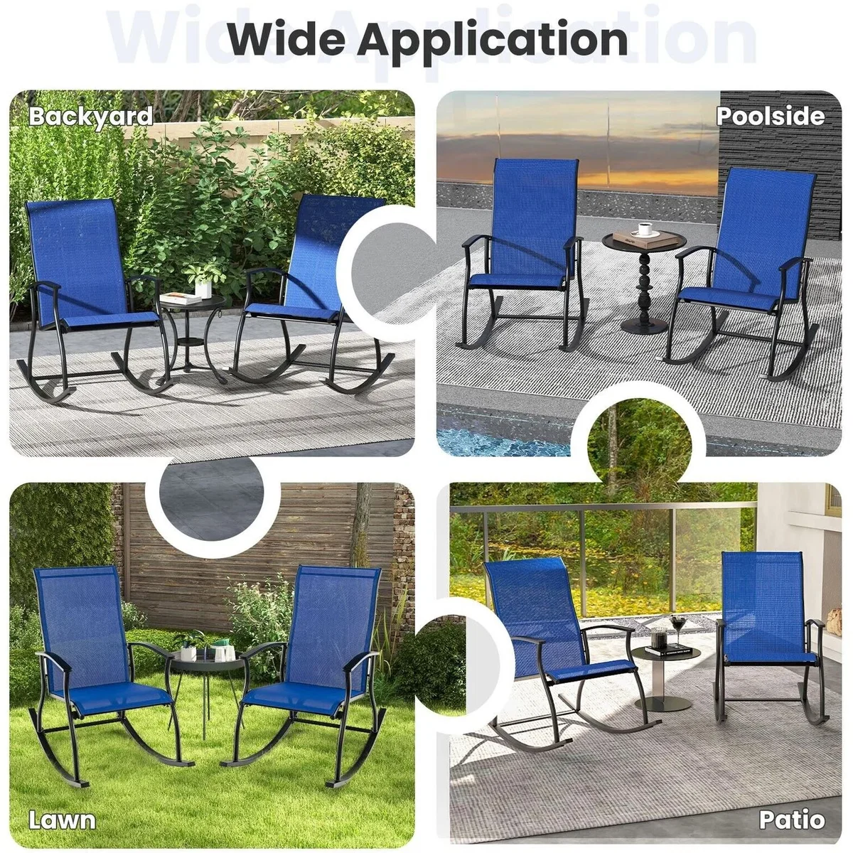 Costway Set of 2 Outdoor Rocking Armchairs - Navy & Black – image 5