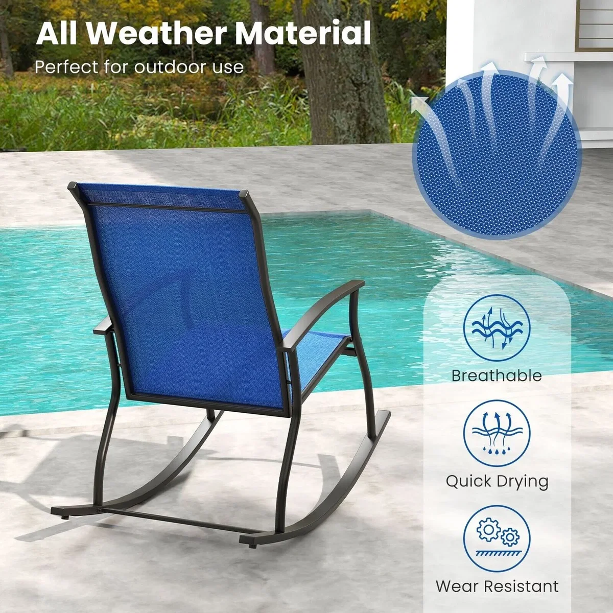 Costway Set of 2 Outdoor Rocking Armchairs - Navy & Black – image 6
