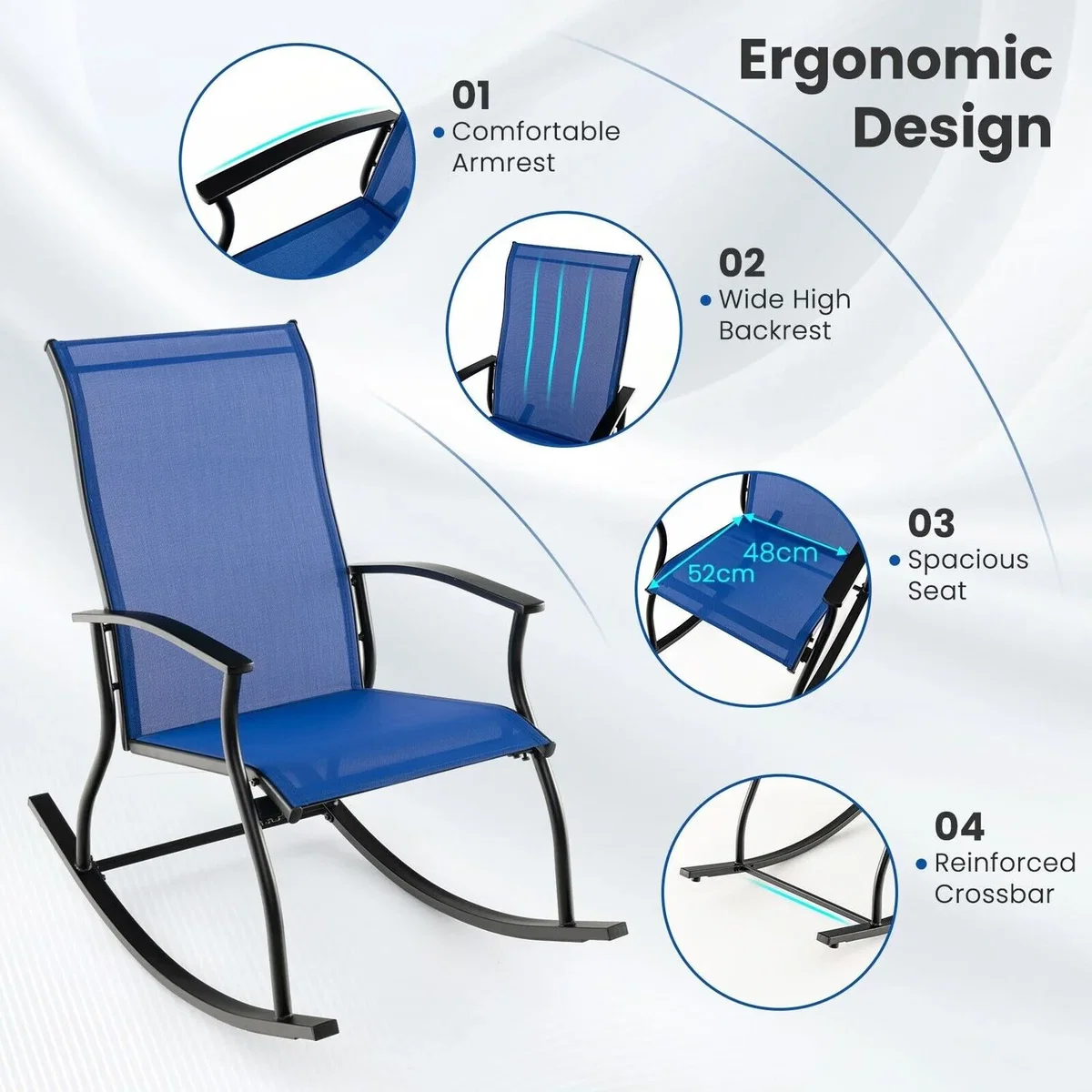 Costway Set of 2 Outdoor Rocking Armchairs - Navy & Black – image 7