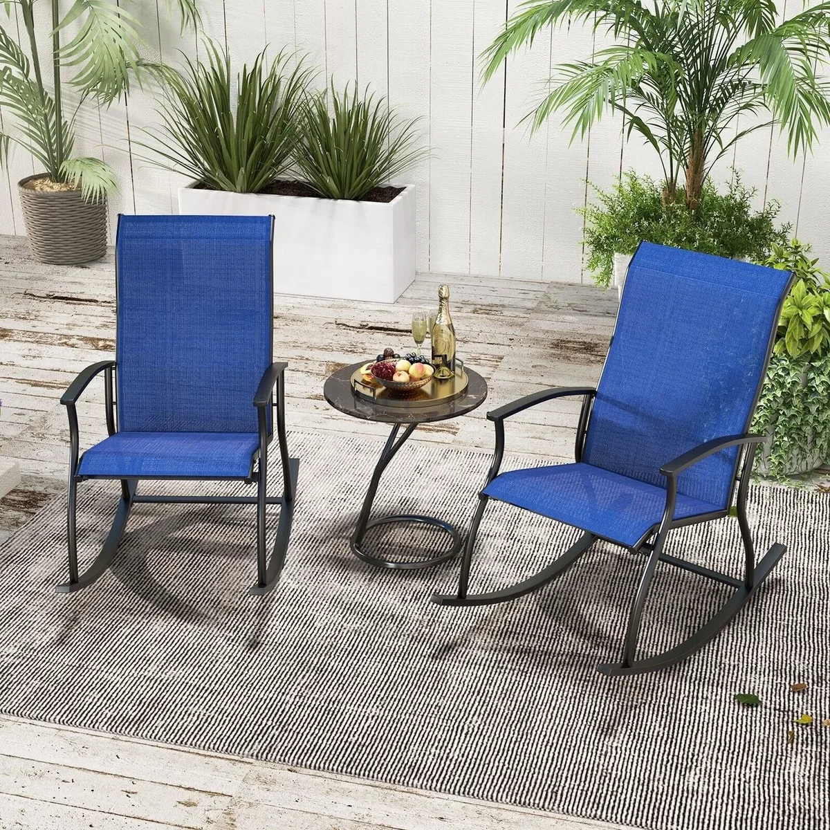 Costway Set of 2 Outdoor Rocking Armchairs - Navy & Black – image 8