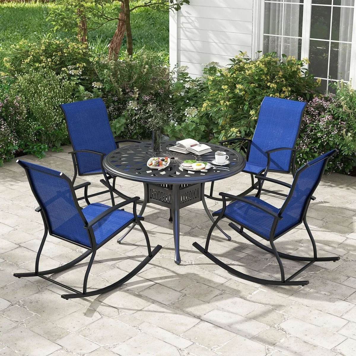 Costway Set of 2 Outdoor Rocking Armchairs - Navy & Black – image 9