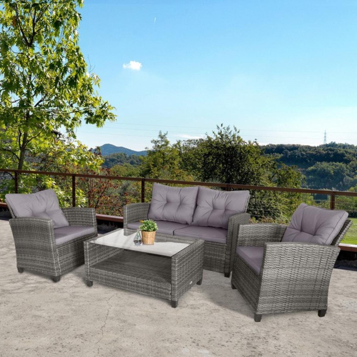 4 Piece Outdoor Furniture Wicker Chair Set - Grey