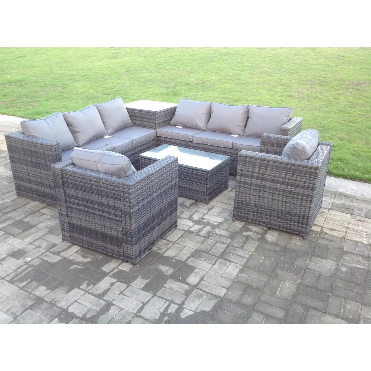 8 Seater PE Wicker Outdoor Rattan Garden Furniture Sets Lounge Chair - Dark Grey Mixed – image 2