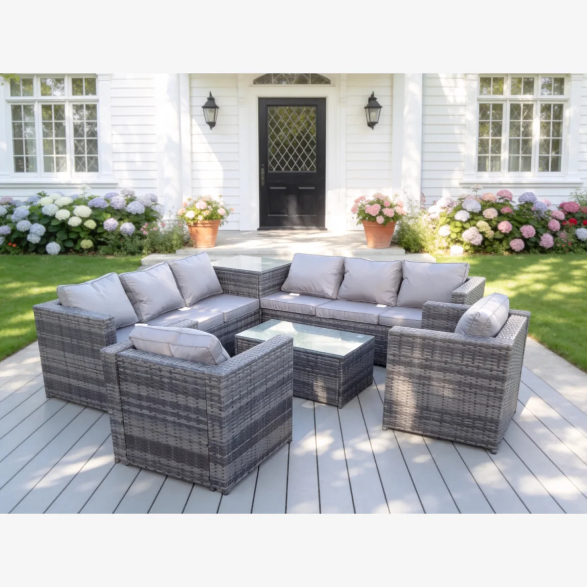 8 Seater PE Wicker Outdoor Rattan Garden Furniture Sets Lounge Chair - Dark Grey Mixed – image 1