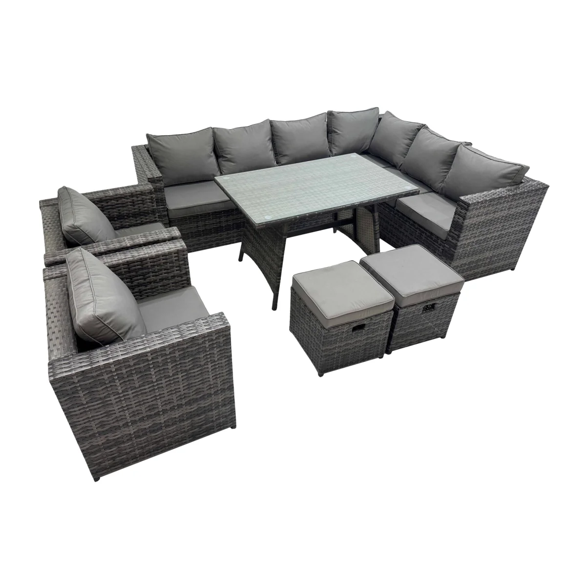Fimous Dark Grey Mixed Rattan Garden Furniture Set with Dining Table, 2 Chairs and 2 Stools. - Dark Grey Mixed – image 1
