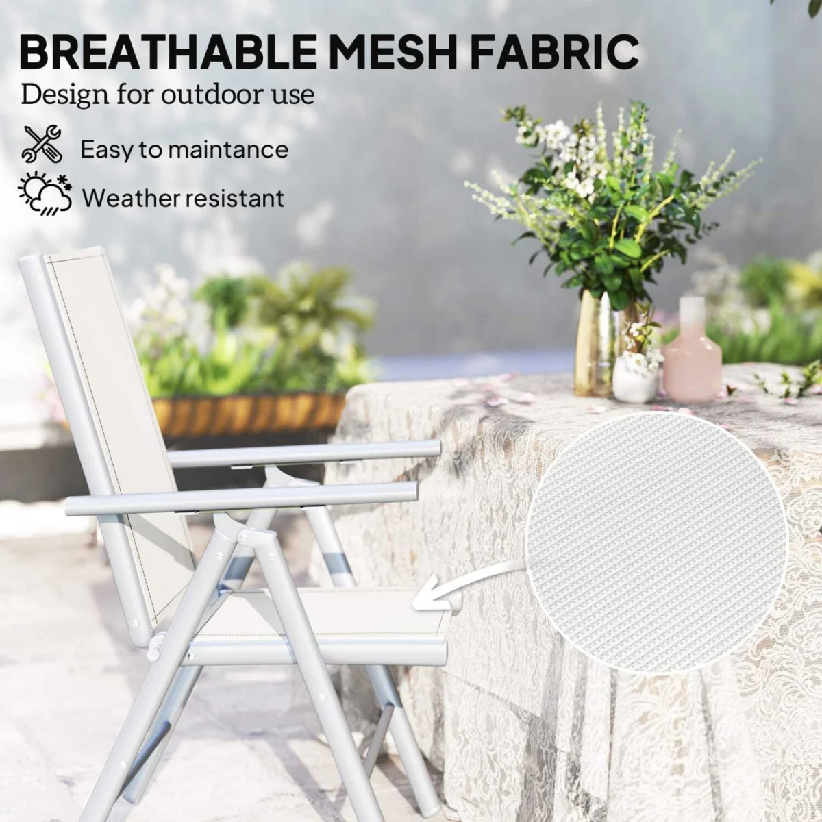 Mina Set of 2 Aluminium Light Grey Folding Outdoor Dining Chairs with Breathable Mesh – image 2