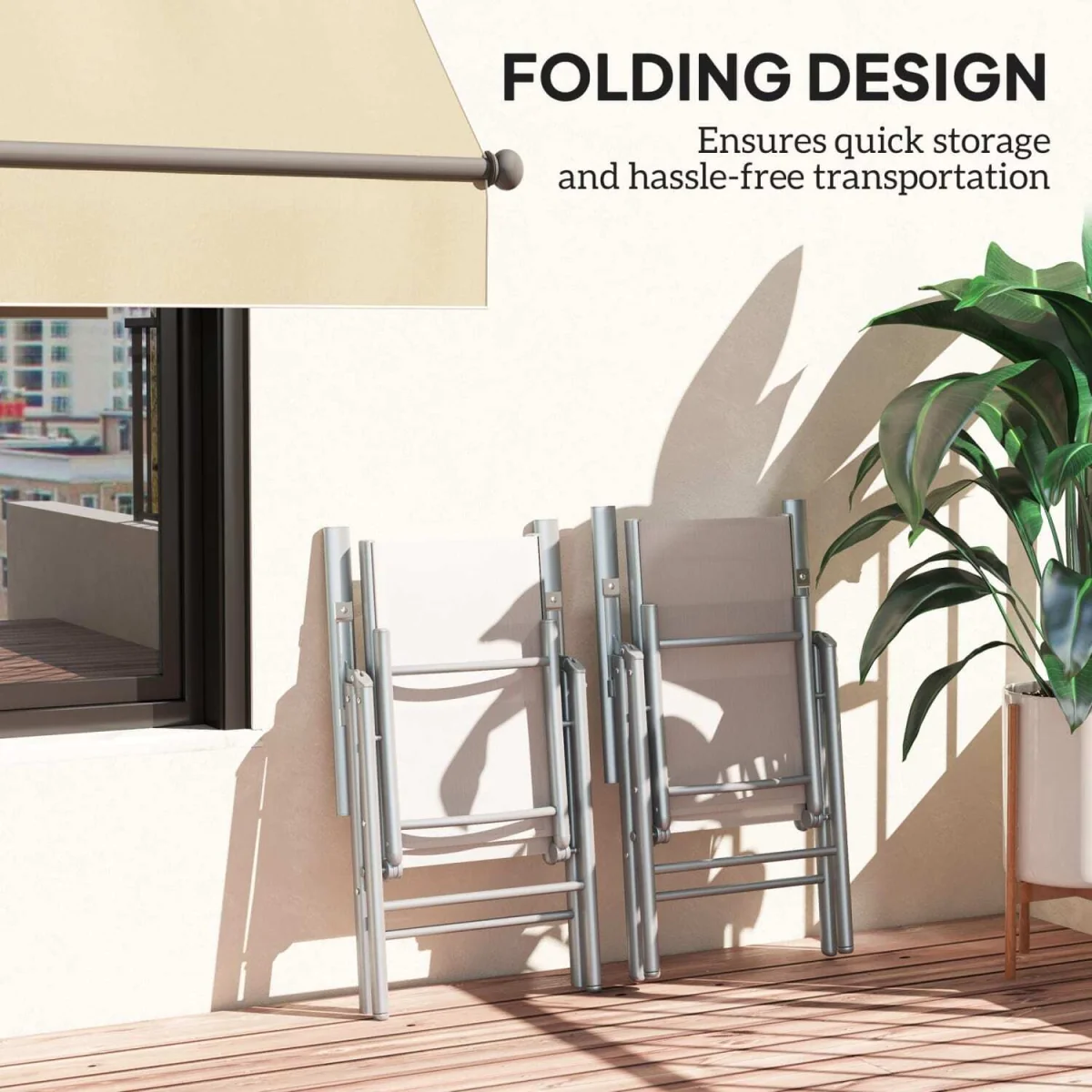 Mina Set of 2 Aluminium Light Grey Folding Outdoor Dining Chairs with Breathable Mesh – image 5