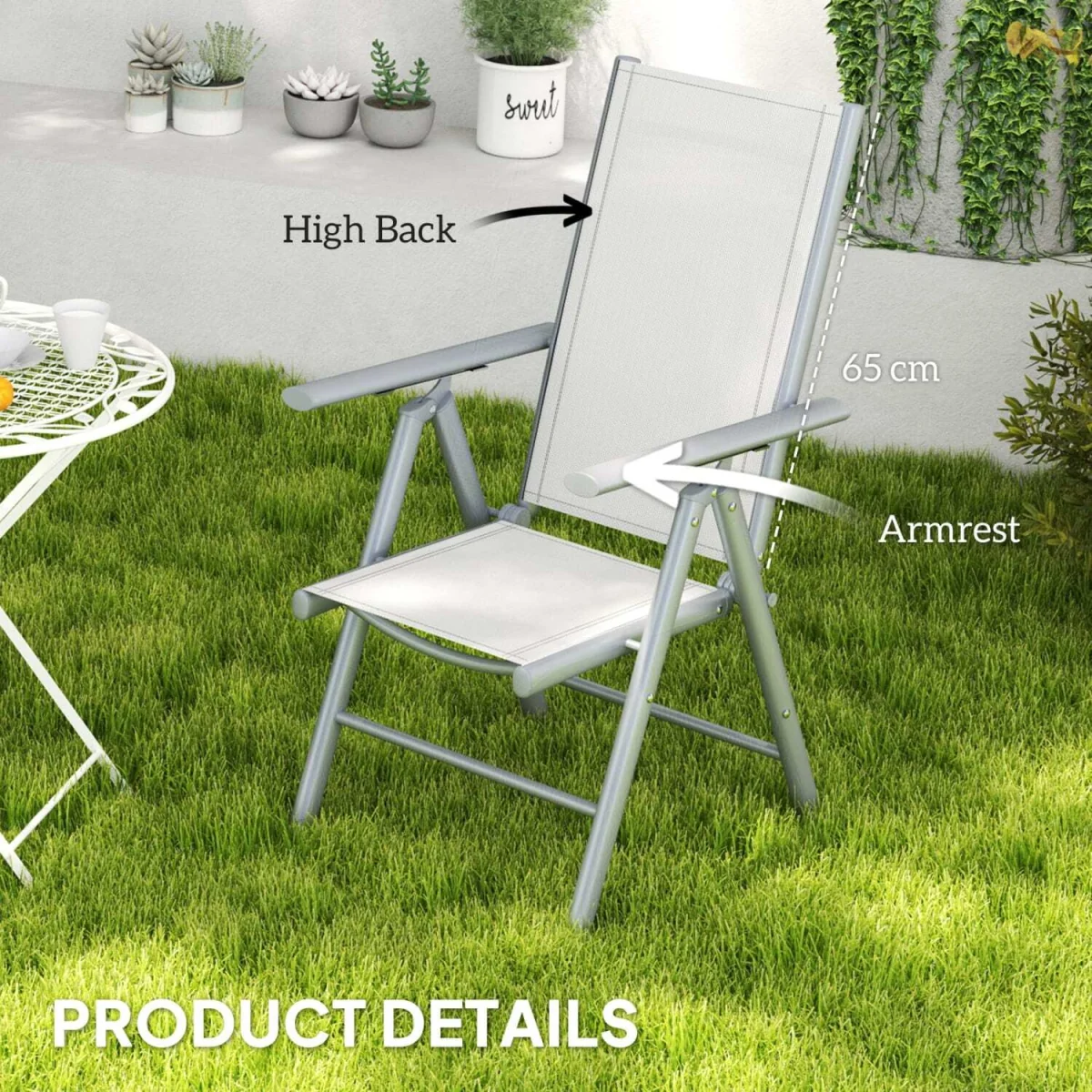 Mina Set of 2 Aluminium Light Grey Folding Outdoor Dining Chairs with Breathable Mesh – image 6