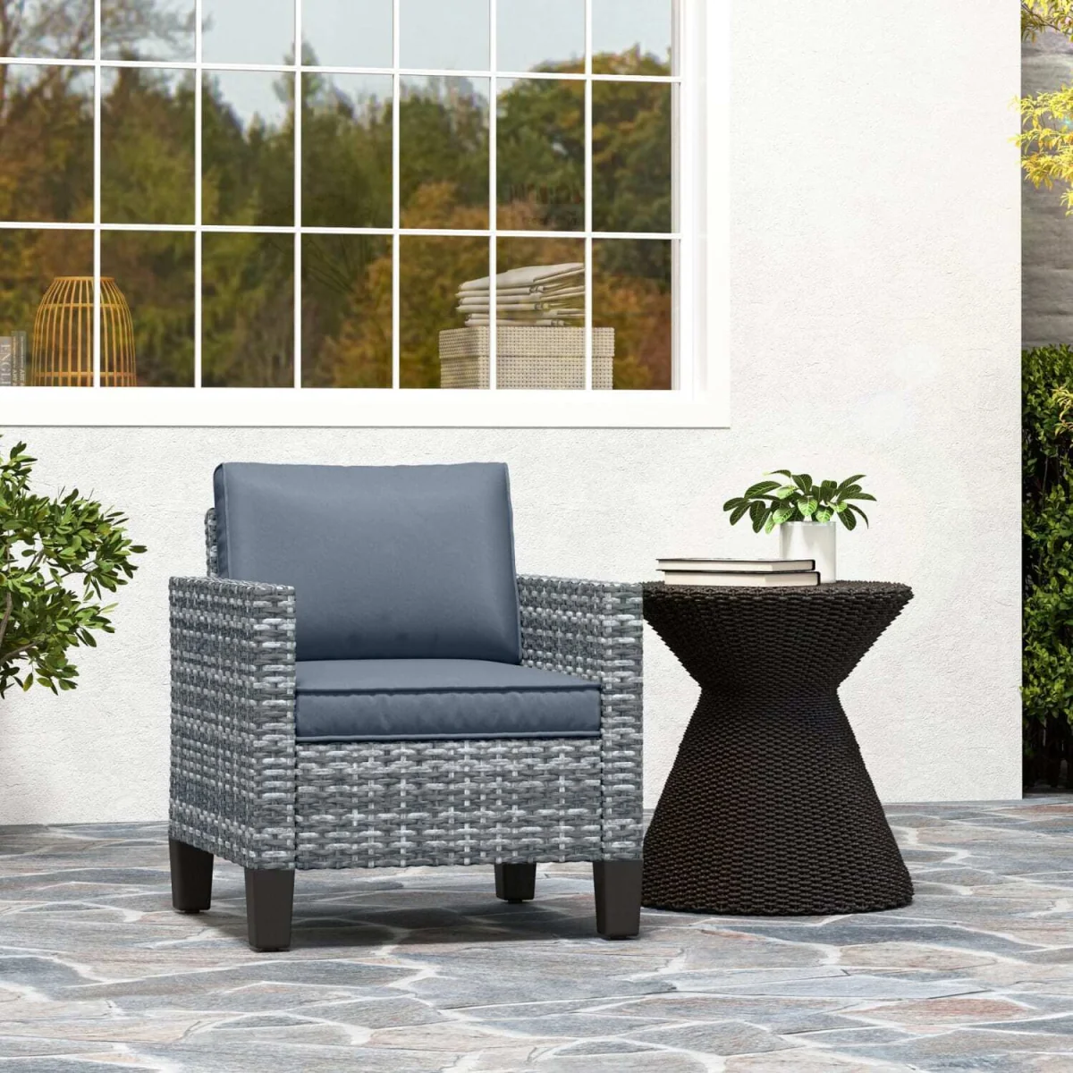 Resa Rattan Grey Outdoor Armchair with Cushion - Wyld Haus – image 2
