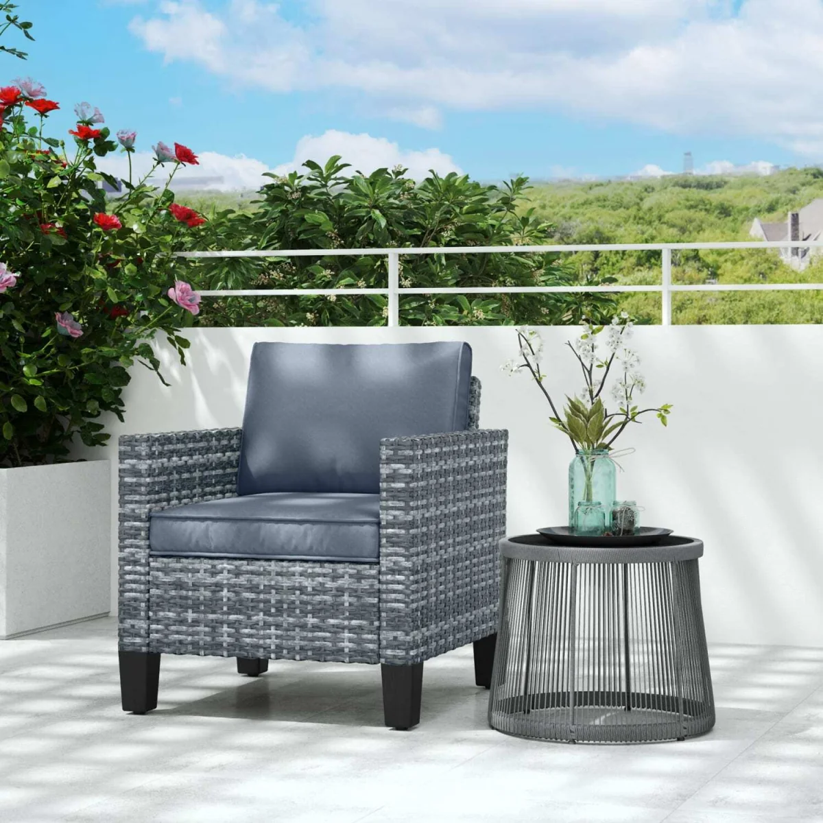 Resa Rattan Grey Outdoor Armchair with Cushion - Wyld Haus – image 4