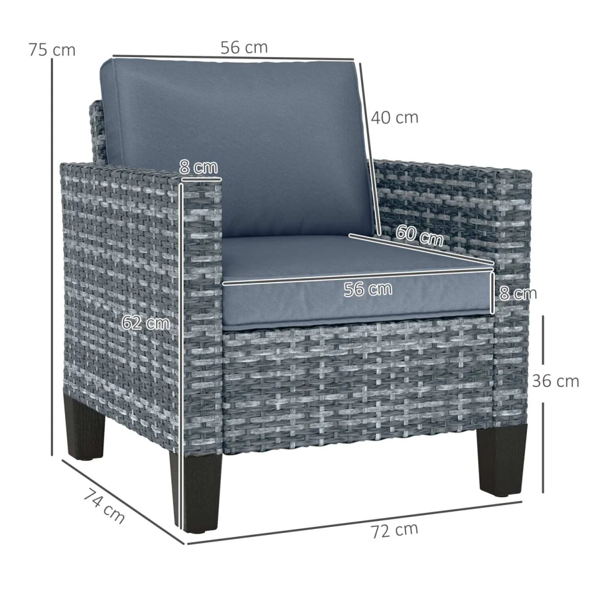 Resa Rattan Grey Outdoor Armchair with Cushion - Wyld Haus – image 5