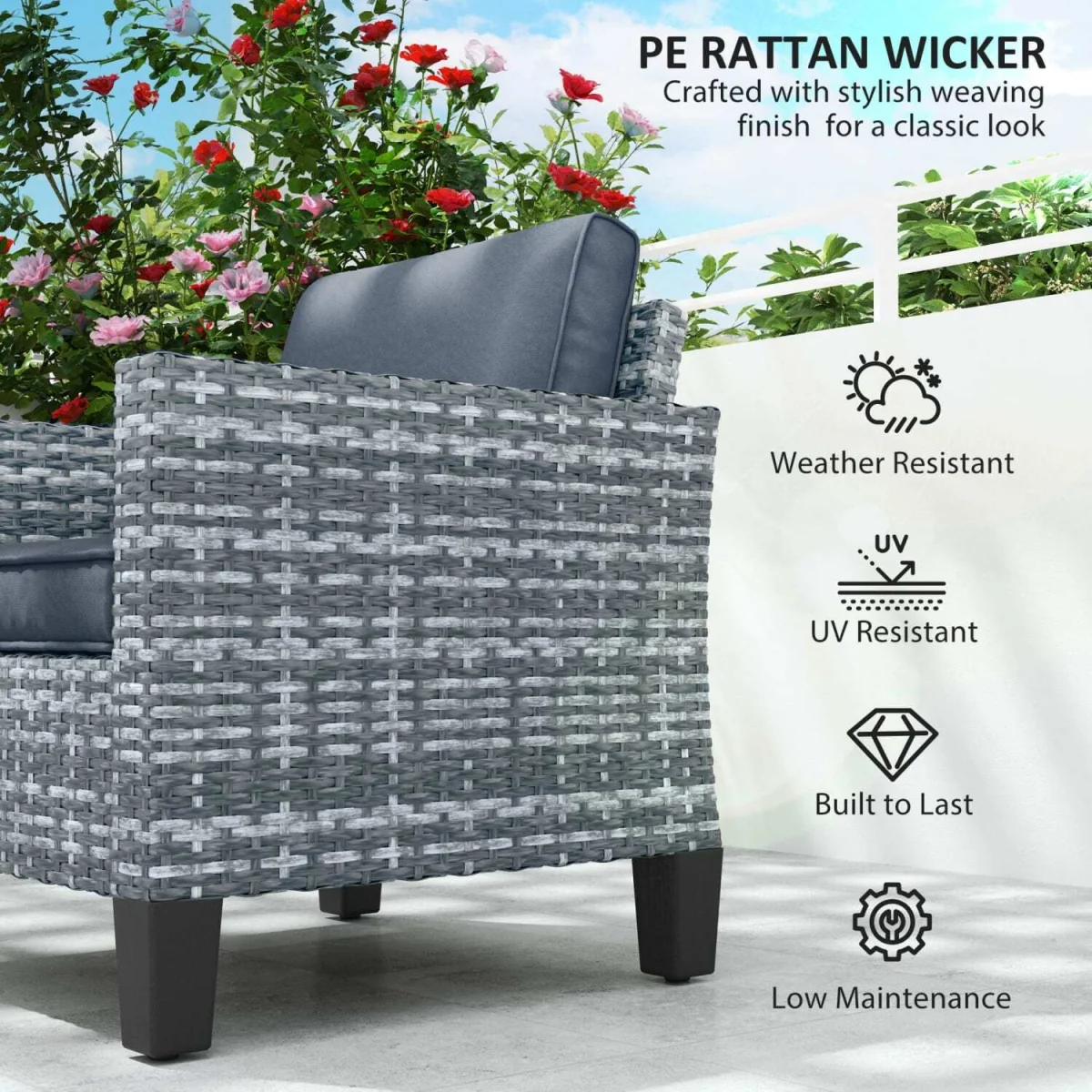 Resa Rattan Grey Outdoor Armchair with Cushion - Wyld Haus – image 6