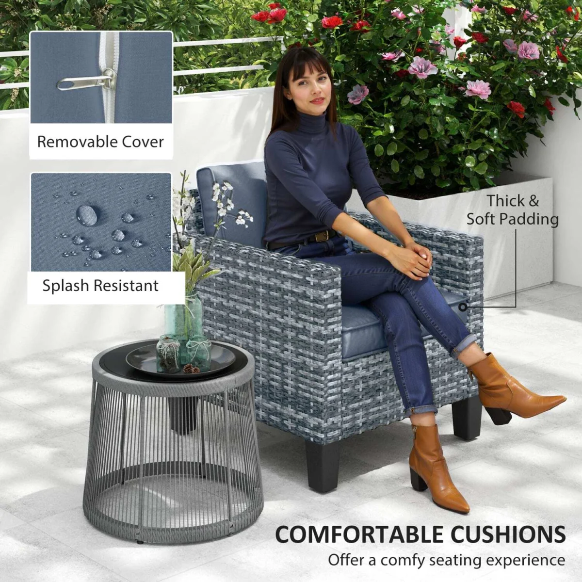 Resa Rattan Grey Outdoor Armchair with Cushion - Wyld Haus – image 7