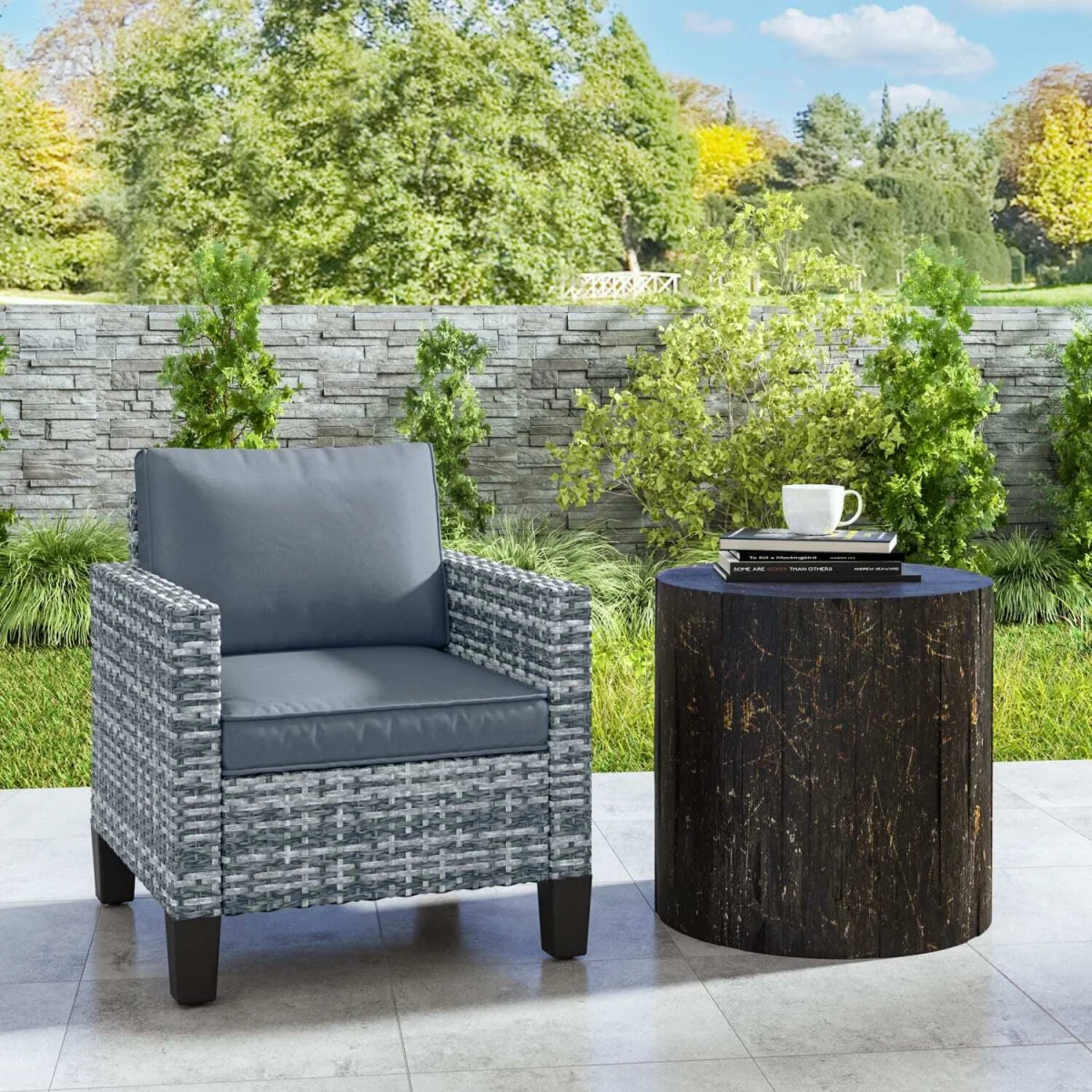 Resa Rattan Grey Outdoor Armchair with Cushion - Wyld Haus – image 9
