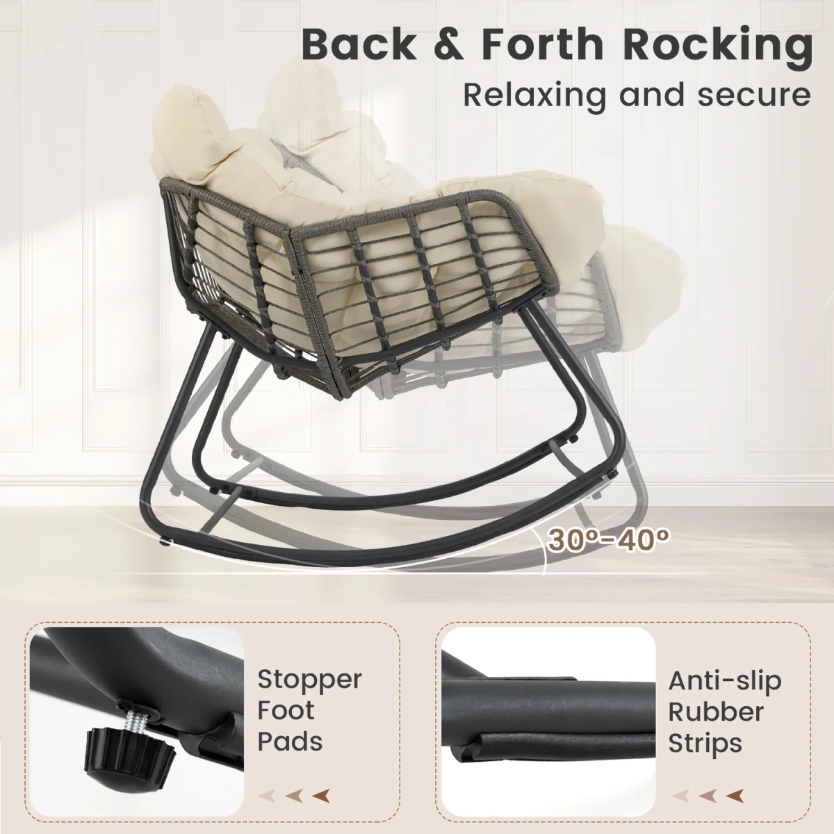 Outdoor Oversized Patio Rocking Chair - Beige – image 3