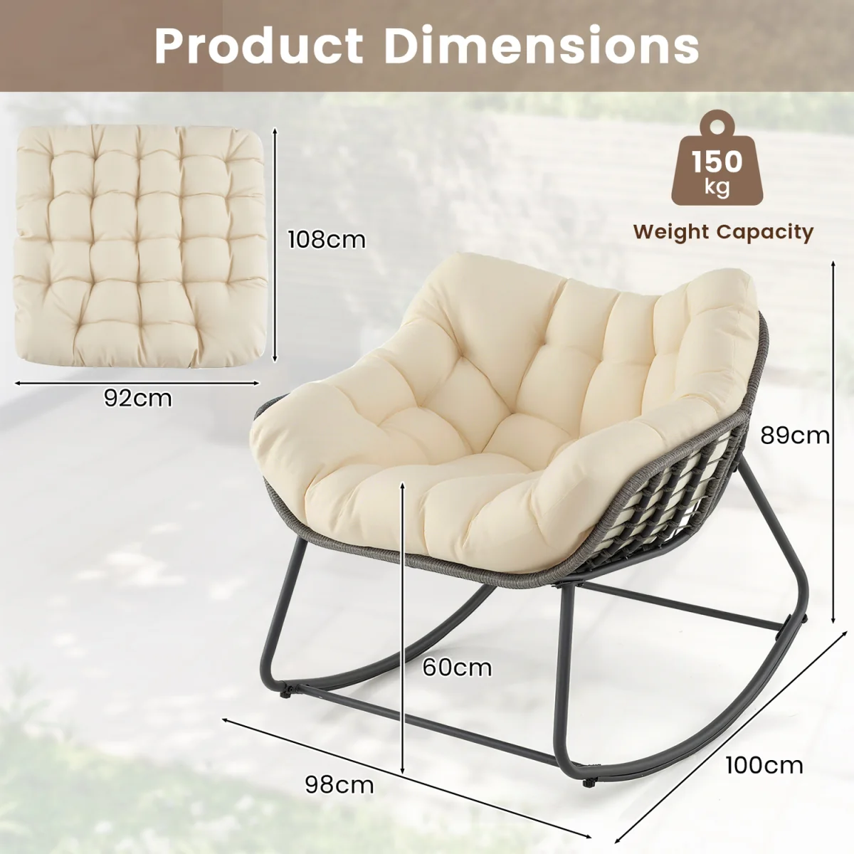 Outdoor Oversized Patio Rocking Chair - Beige – image 4