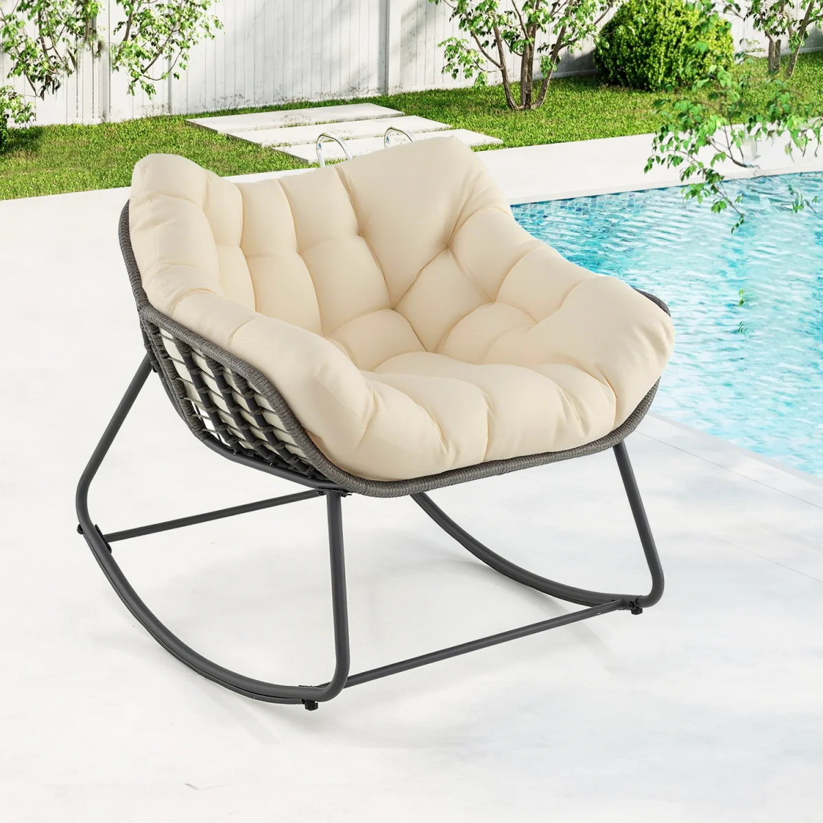 Outdoor Oversized Patio Rocking Chair - Beige – image 6
