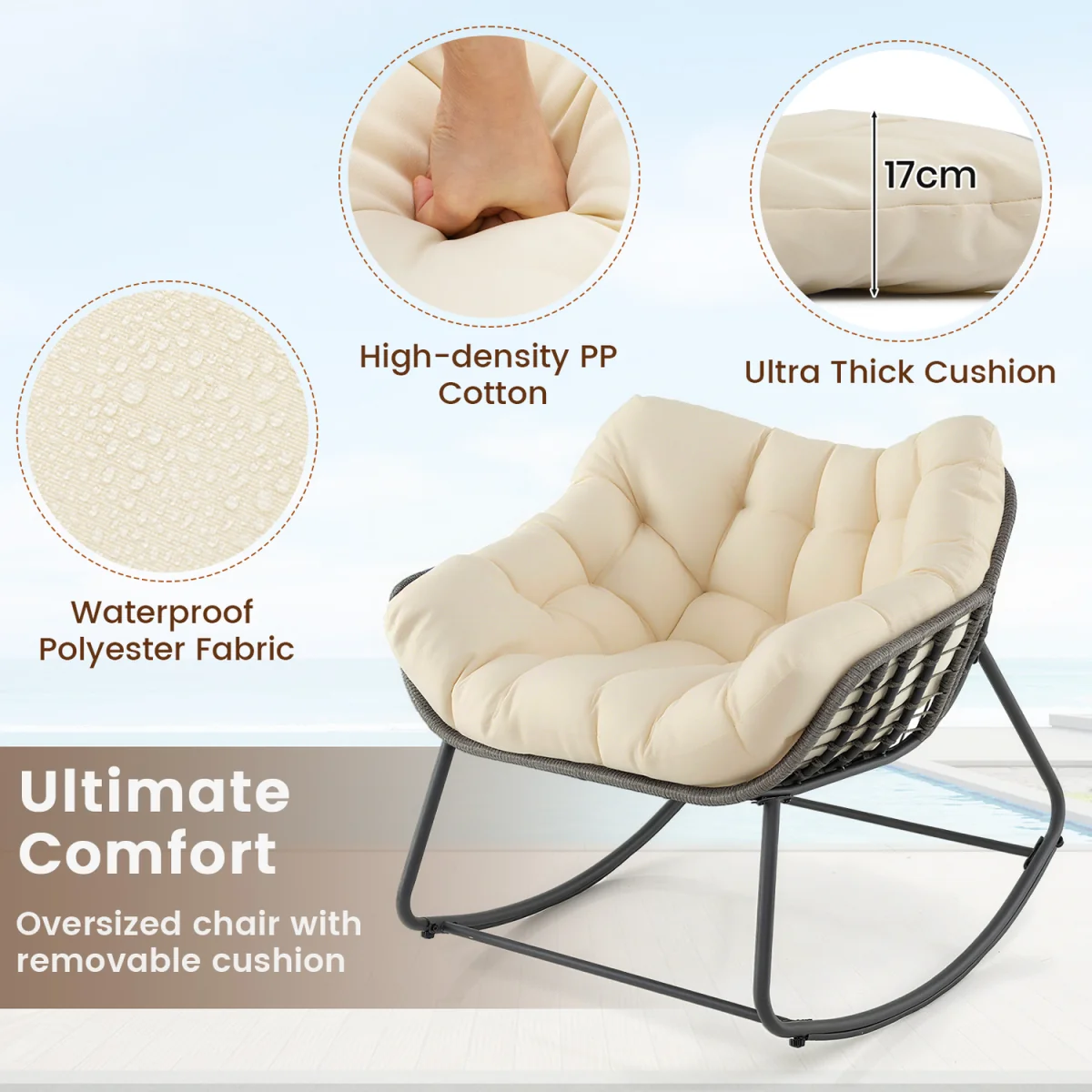Outdoor Oversized Patio Rocking Chair - Beige – image 7