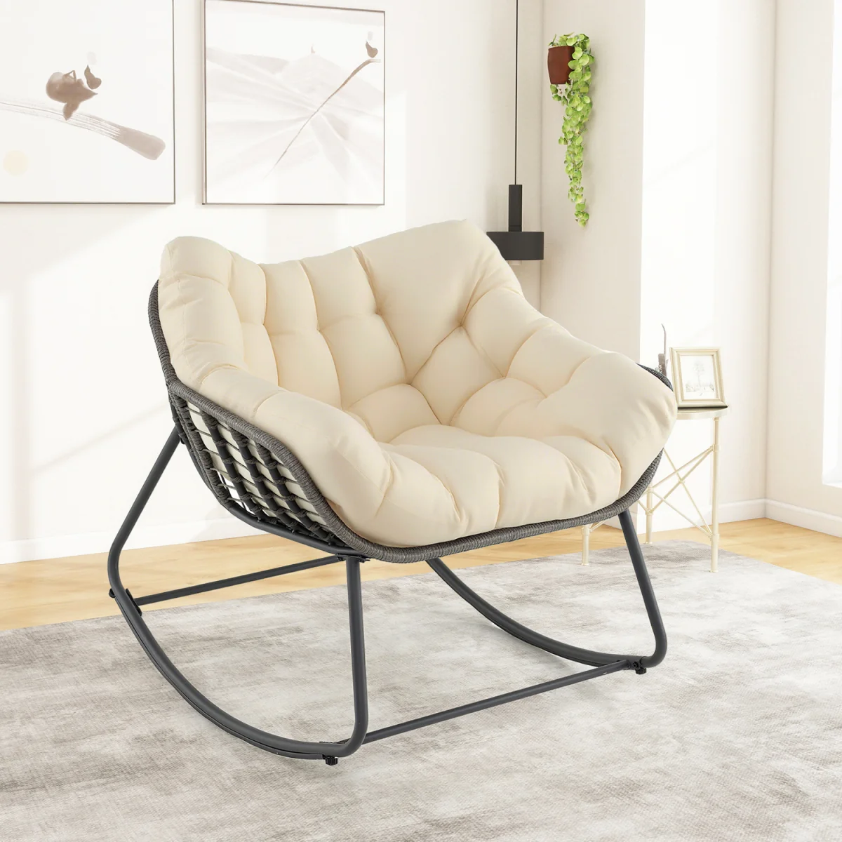 Outdoor Oversized Patio Rocking Chair - Beige – image 8