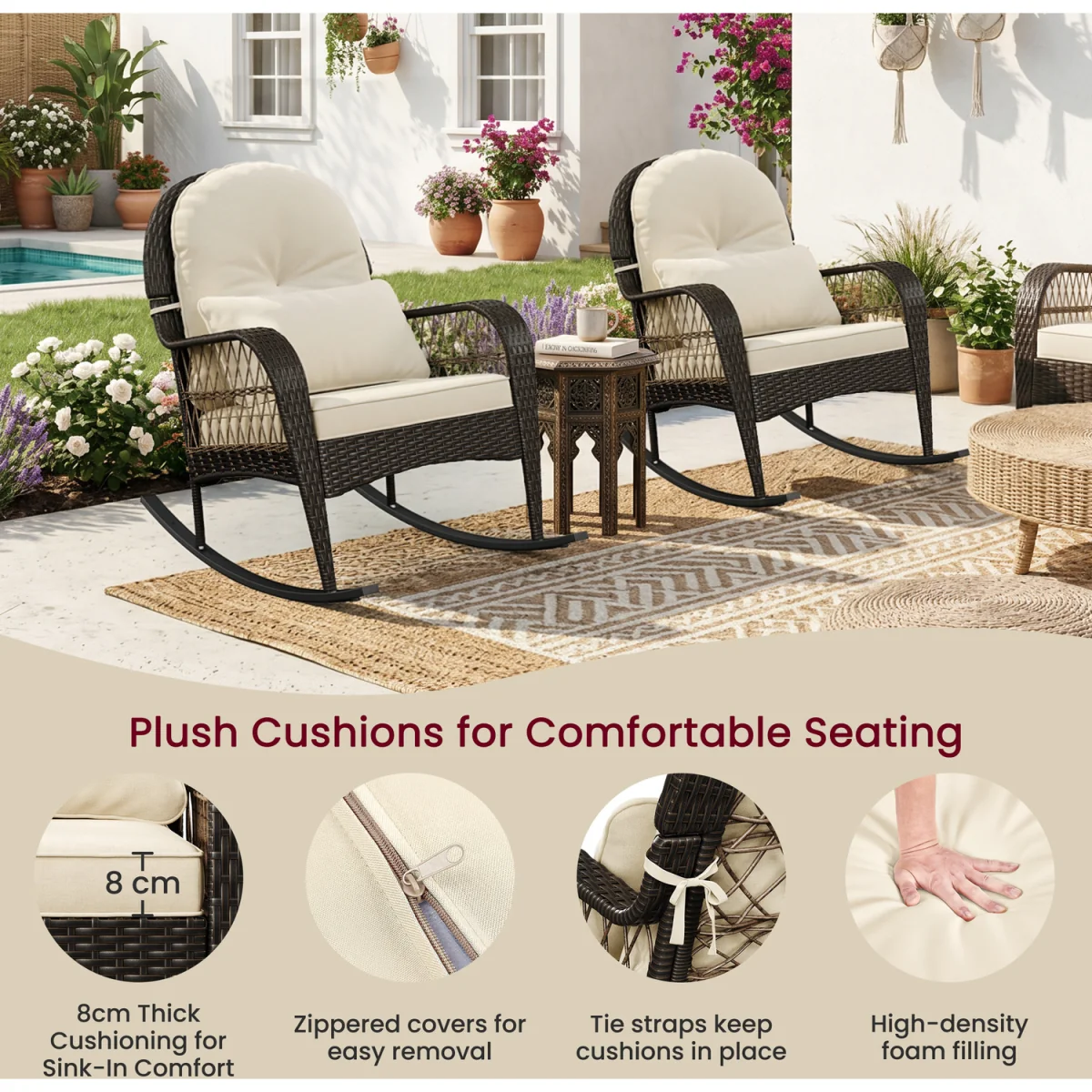 Yaheetech Outdoor Rattan Rocking Chair - Brown – image 2