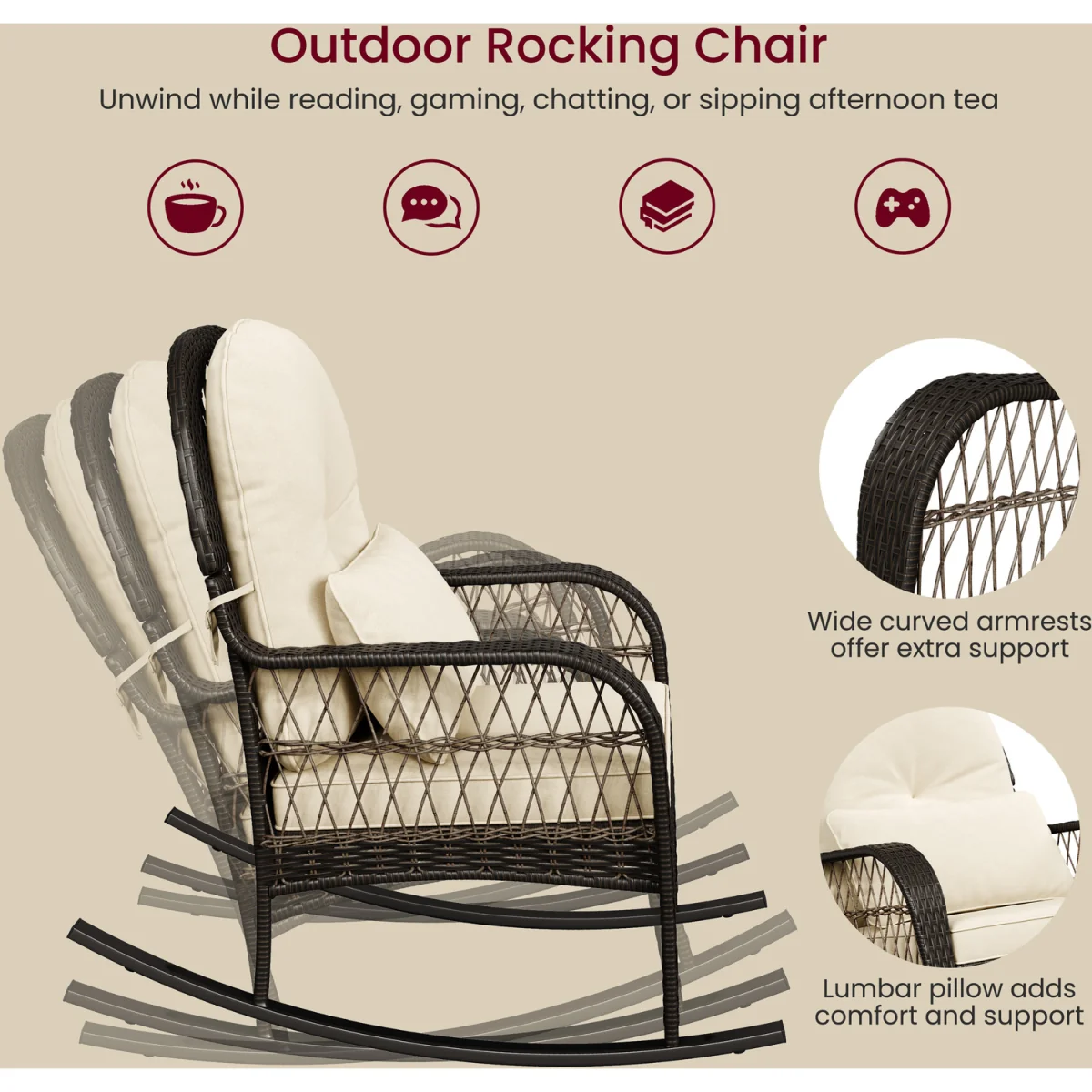Yaheetech Outdoor Rattan Rocking Chair - Brown – image 4