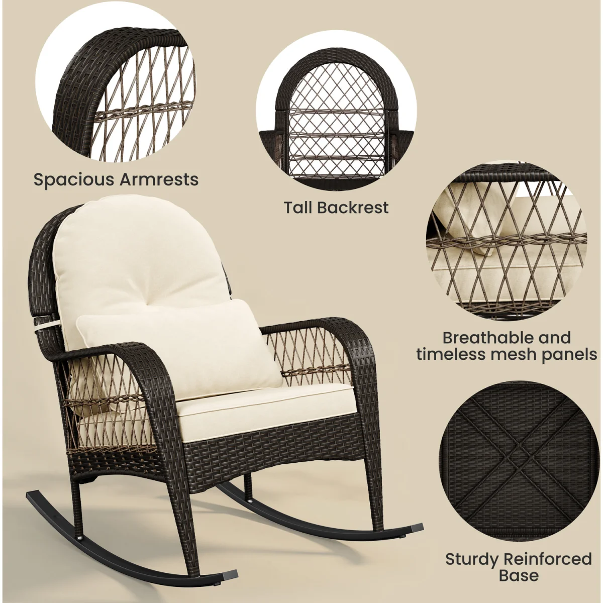 Yaheetech Outdoor Rattan Rocking Chair - Brown – image 5